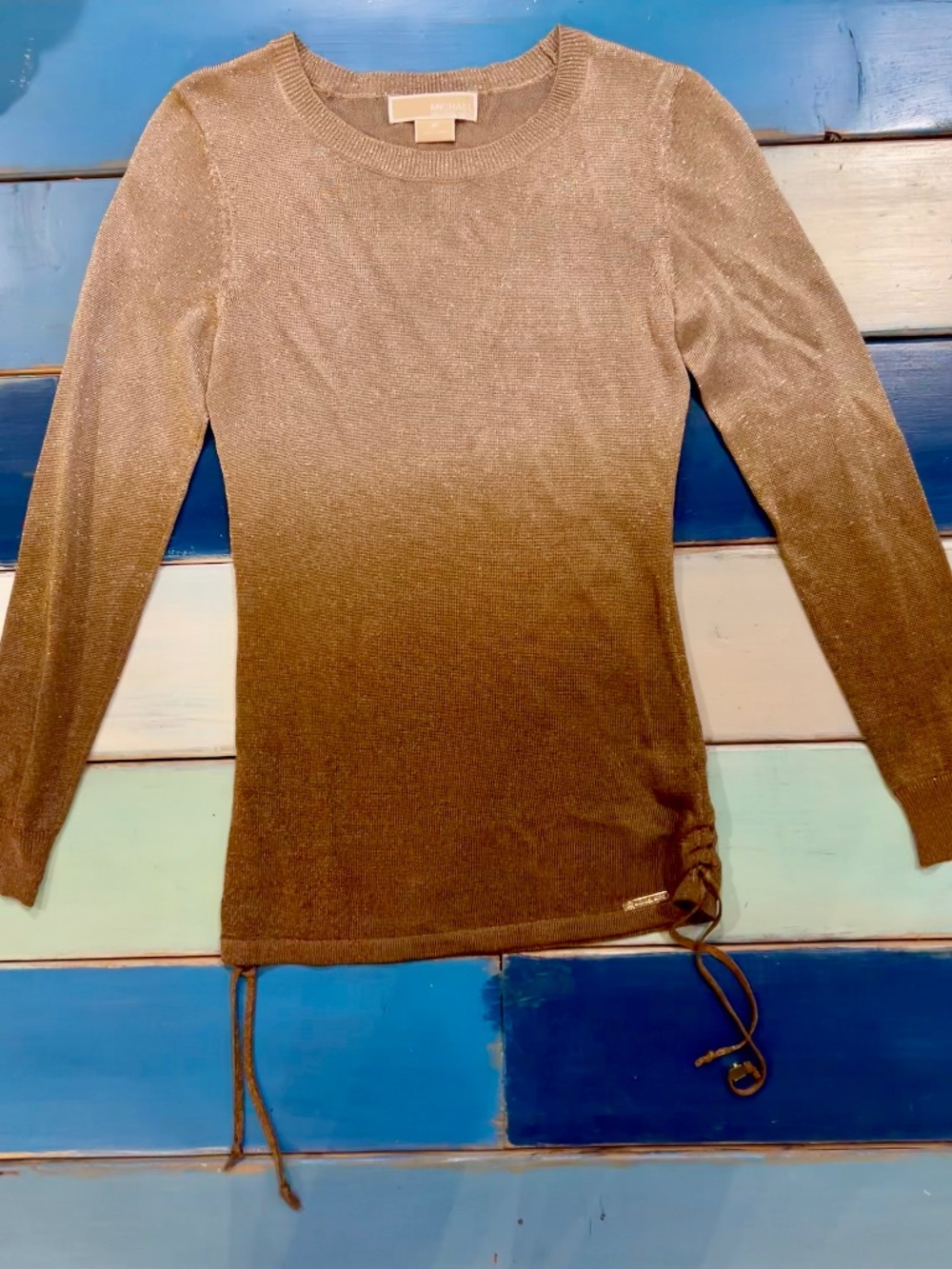 Michael Kors Metallic Gold Bronze Gradient Ombré Sweater Top Petite P
